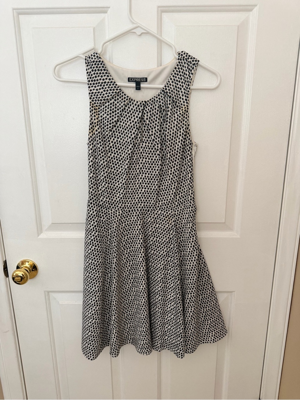 Express Black and White Polka Dot Sleeveless Fit & Flare Dress